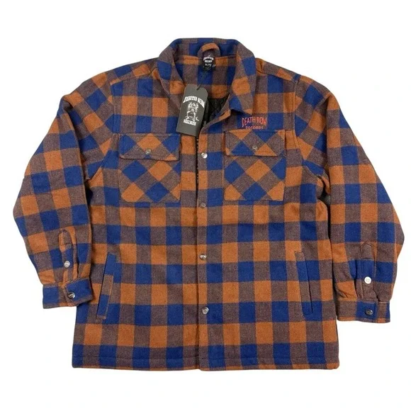Death Row Records Flannel Jacket Mens XL Wool Blend Plaid Snoop Dogg Blue Orange